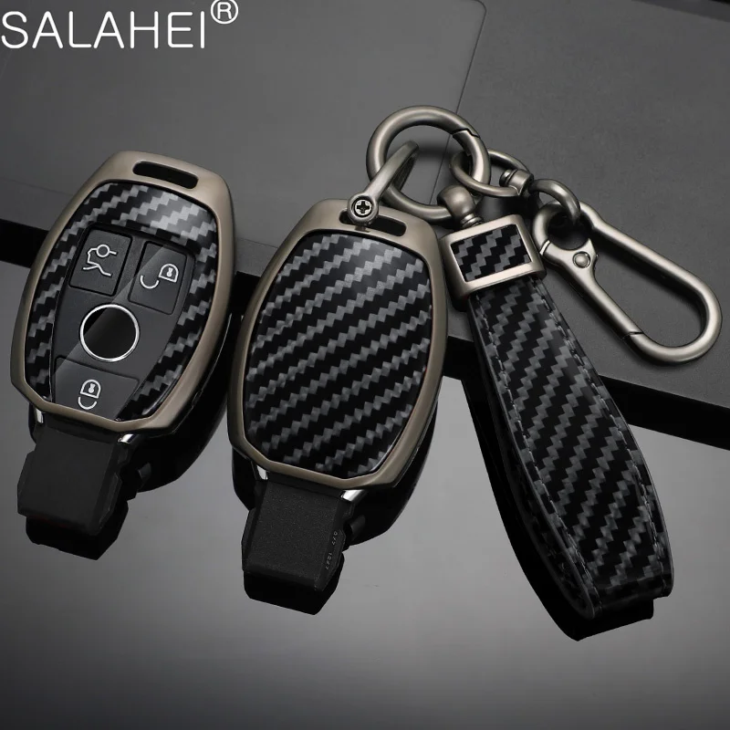 Carbon Fiber Zinc Alloy Car Key Case Cover Keychain For Mercedes Benz AMG A B C E S Class W204 W205 W212 W213 W176 GLC CLA W177