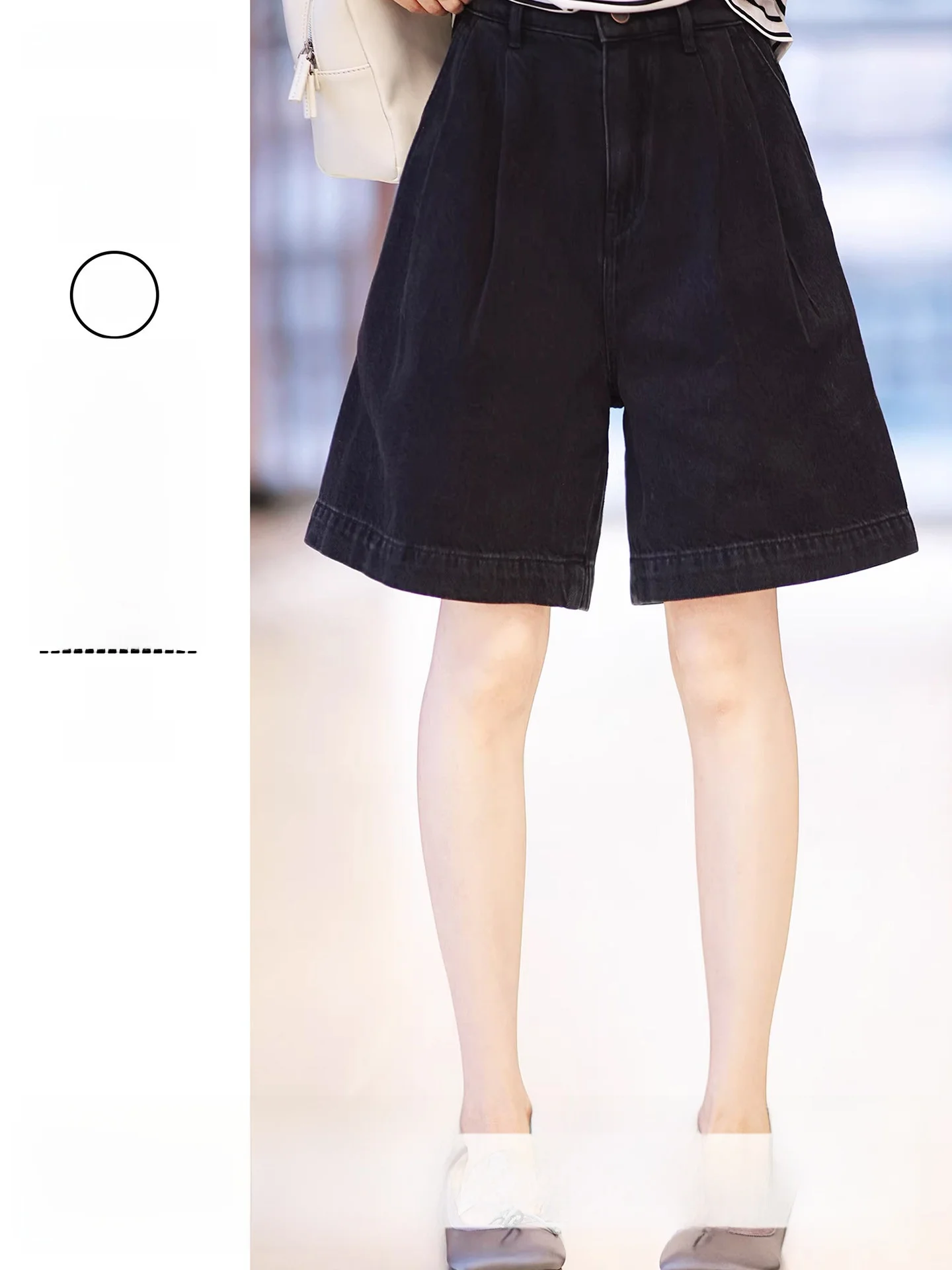 

Wang Short Pants Soft Cotton with Belt Vintage Washed A-Line Artistic Retro Denim Shorts for Women Natural Waist Button Closure