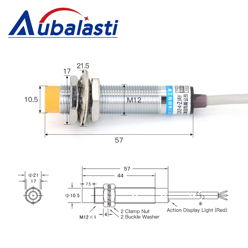 Sensor de Proximidade Indutivo Aubalasti Série LJ12A3-4-Z M12 4mm 6-36VDC 300mA NPN PNP NA NF