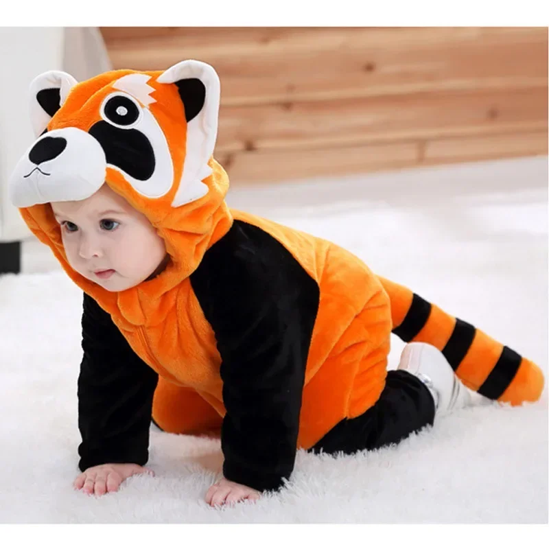 Pyjama chaud pour cosplay d'Halloween, grenouillères animales, tenue d'hiver, barboteuse pour garçon et fille, N66Baby, raton laveur GelBebe, 2W $ %