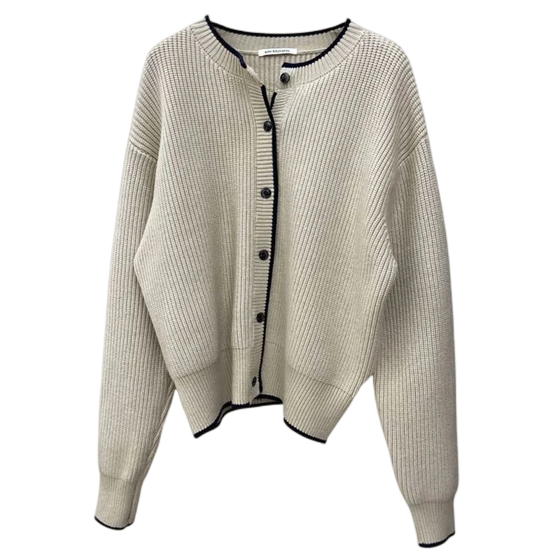 Western style leisure round neck cashmere cardigan female autumn winter sweater loose knit sweater show thin wool coat