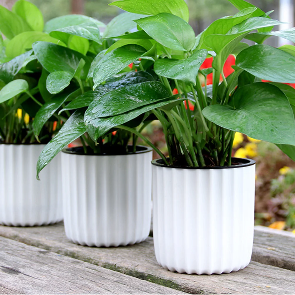 

Round Resin Flower Pot Self Watering Herb Planter Indoor Pots Unique Design Lightweight Durable Plastic Container Small Size