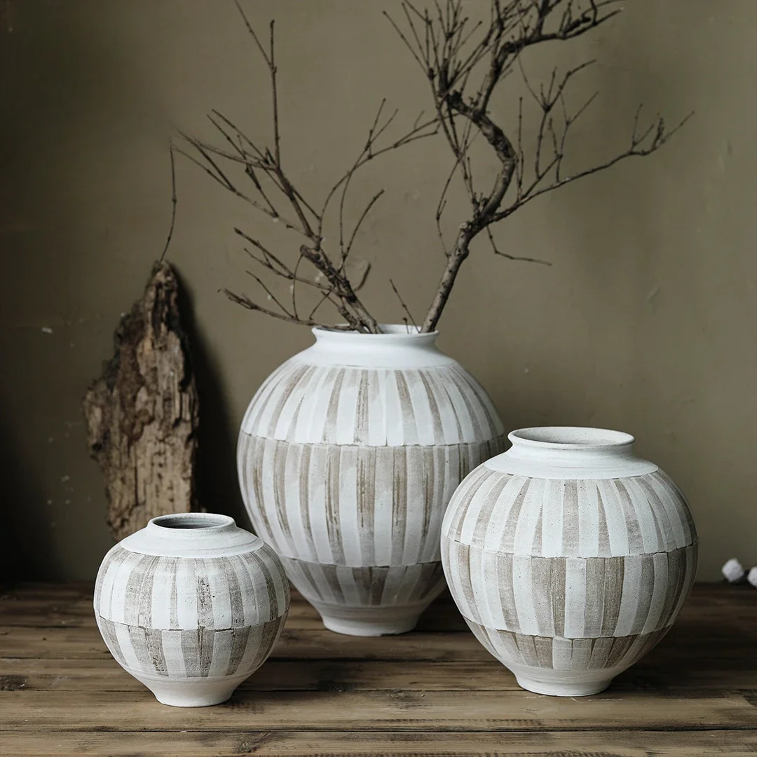 #v* forThe product can be customized.Vintage rough pottery, pure hand-painted ceramic vase, artist's light luxury, Chinese style