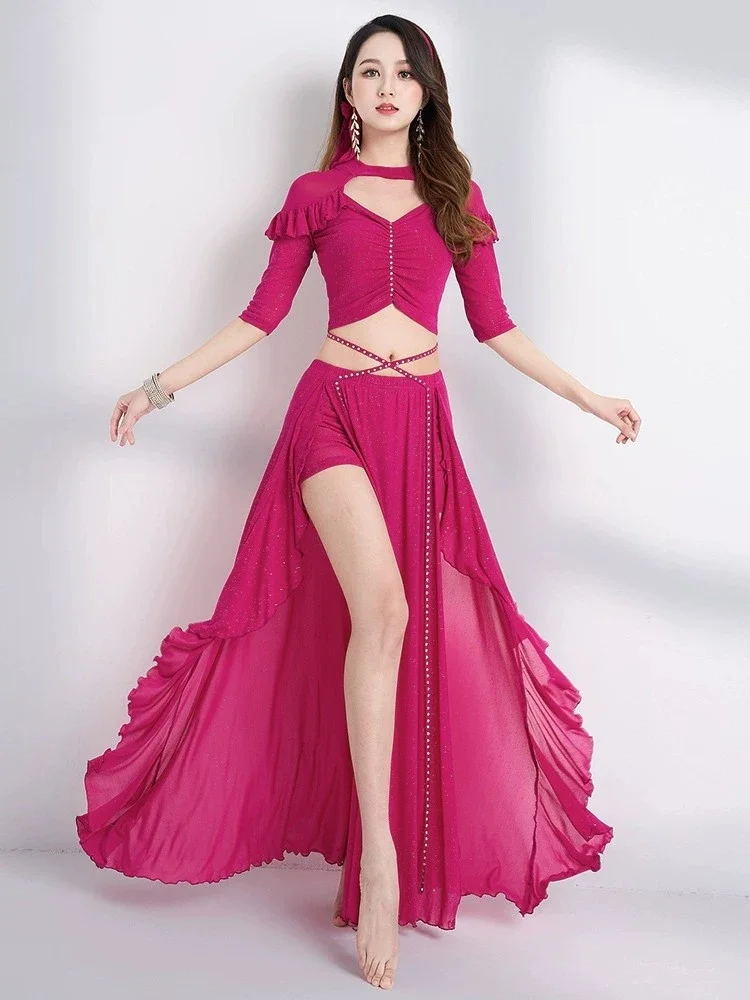 

Clothing sexy Oriental dance exercise clothing senior performance costume hot rhinestone water yarn dress elegant outfit Women
