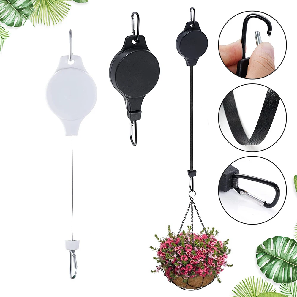 Garden Baskets Pots Hanging Hook Adjustable Lift Plant Pulley Set Retractable Pulley Pull Down Hanger Plants Flower Hanger Hook