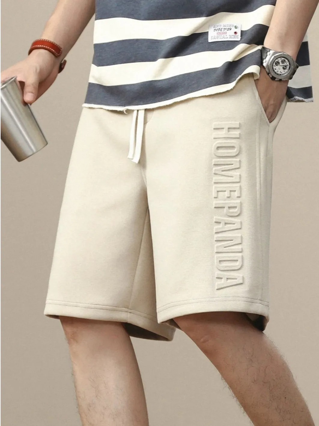 

American Sle Heavyweight Air Layer Knitted orts Men's Summer 2025 Loose Fit Spor Five-Quarter Length Workwear Trousers