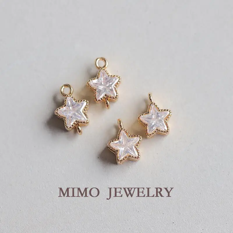 1pcs Copper-plated Gold Star-shaped Pentagram Zircon Hemming Pendant Charms For Jewelry Making DIY Bracelet Accessories Findings