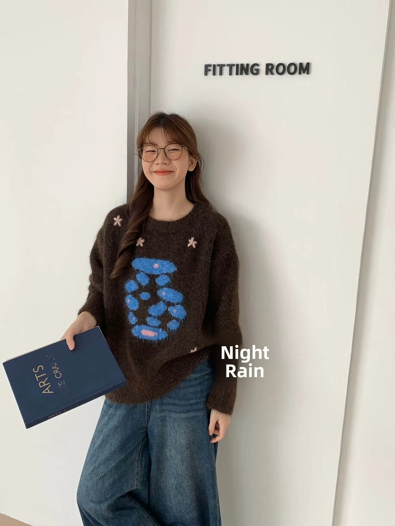 Handmade Soft Cozy Overhead Sweater Dongdaemun Luy Bottle Pattern Knitted Long Sve Plant Floral Warmth Daily Wear for Women