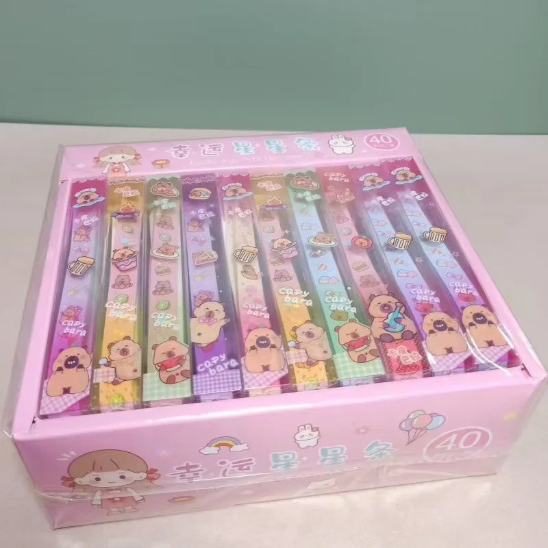 40Pcs/Box Cartoon Capybara Colorful Papers Lucky Star DIY Handmade Origami Paper Strips Decor Folding Paper gift