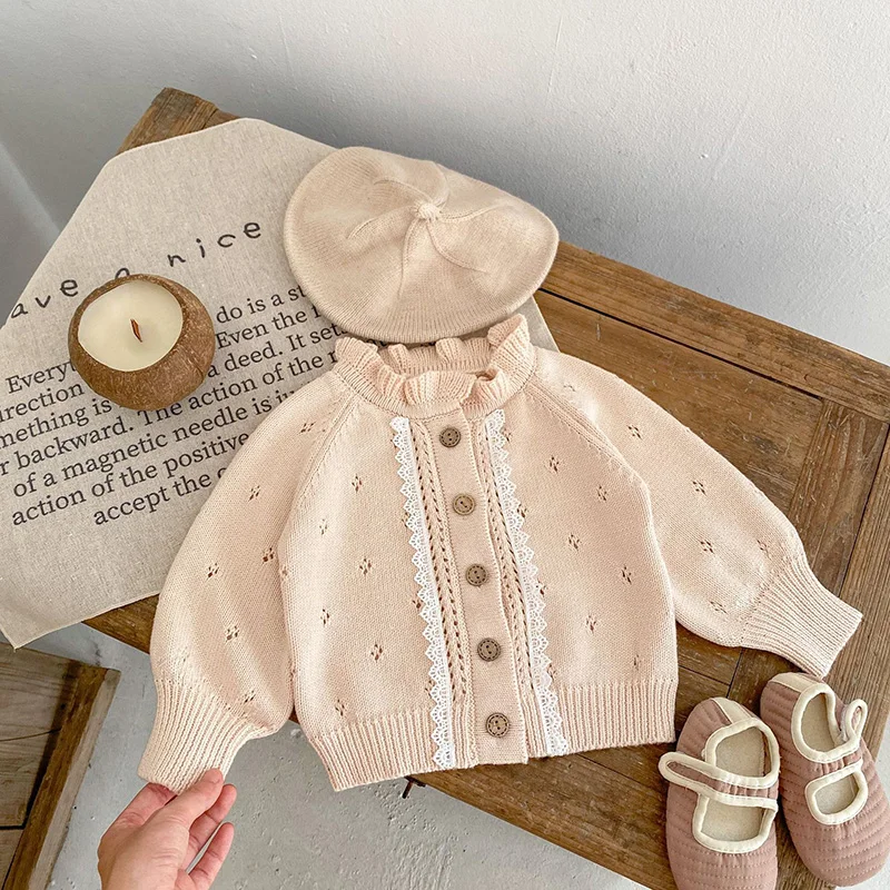 MILANCEL Baby Clothes Ruffle Collar Girls Sweaters Holllow Out Baby Knitwear