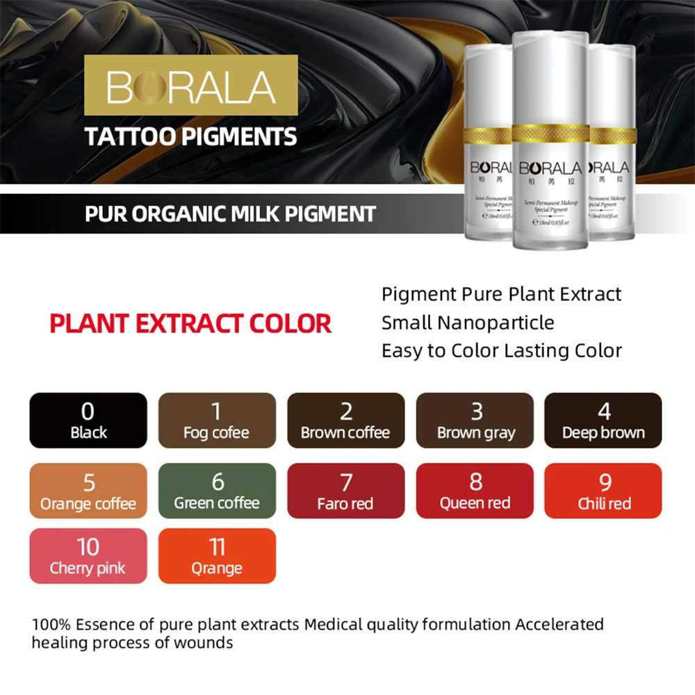 Borala Lasting Long Permanent Makeup Pigments 3ML Sample Size 6 Colors Lips Eyebrows Tattoo Pigments Microblading Pigments Inks