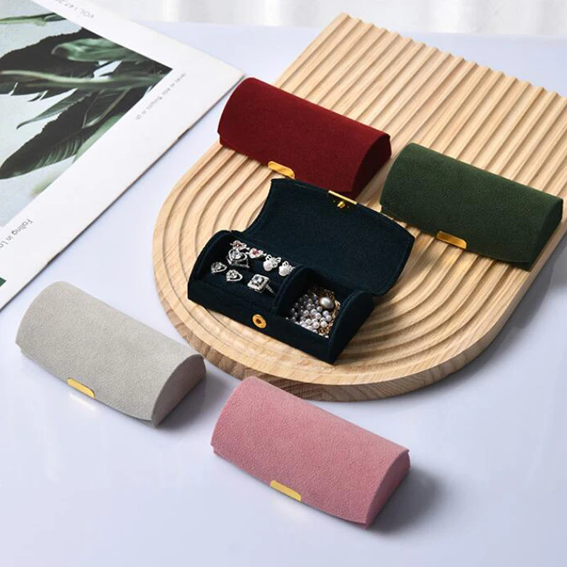 1PC Portable Suede Jewelry Box Jewelry Organizer Display Travel Rings and earrings Storage Case Boxes With Snap Button