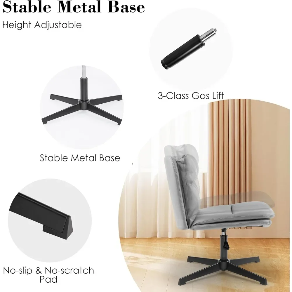 Moderne Bürostühle mit Kreuzbeinen, 2er-Set, armloser, drehbarer Schminkstuhl mit dickem Kissen, breite Sitze zum Aufgaben
