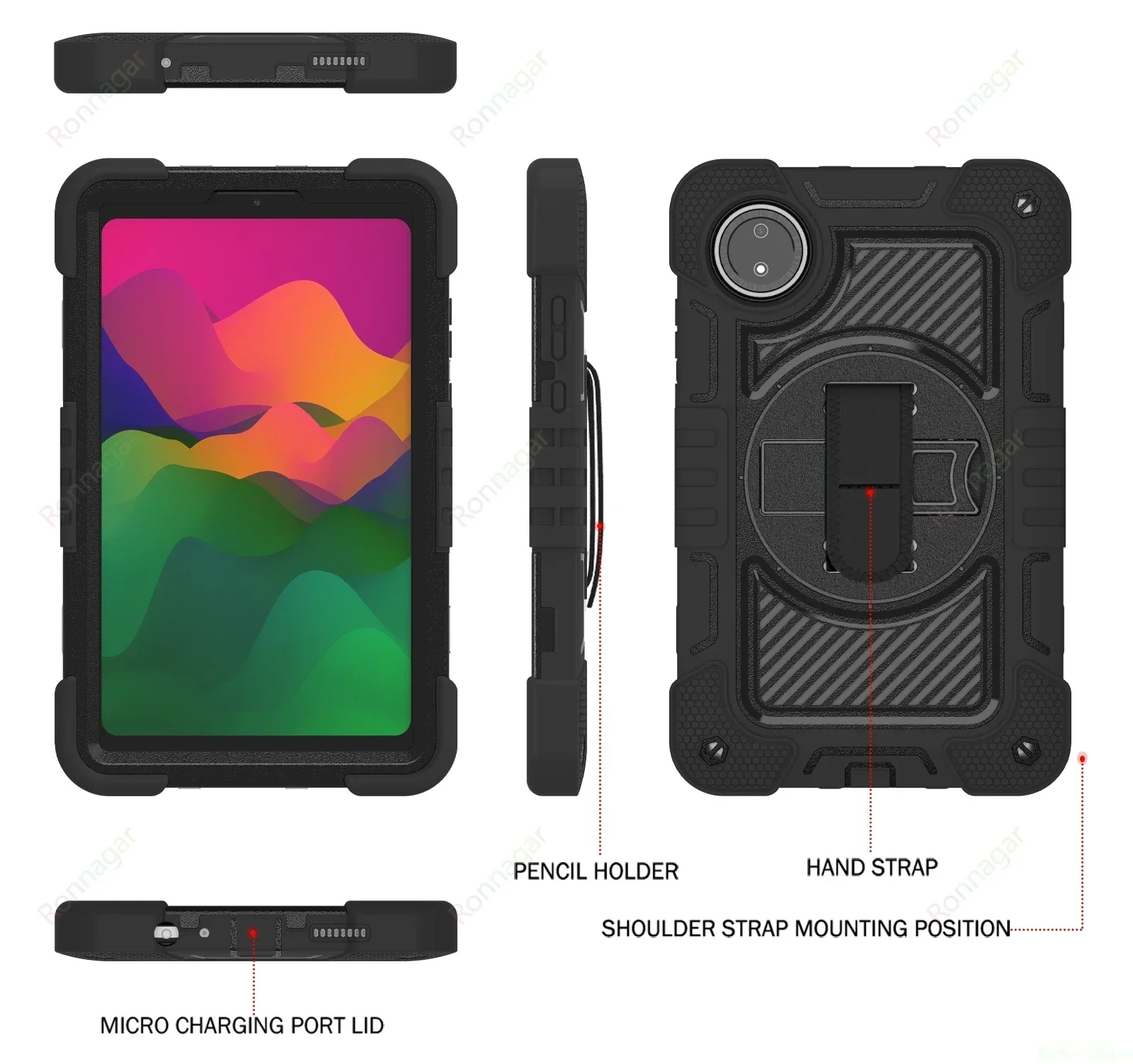 Kickstand Shockproof Case For Xiaomi Redmi Pad SE 8.7 Inch Case 2024  Cover Xiaomi Redmi Pad SE 8.7'' Funda Coque+Shoulder Strap