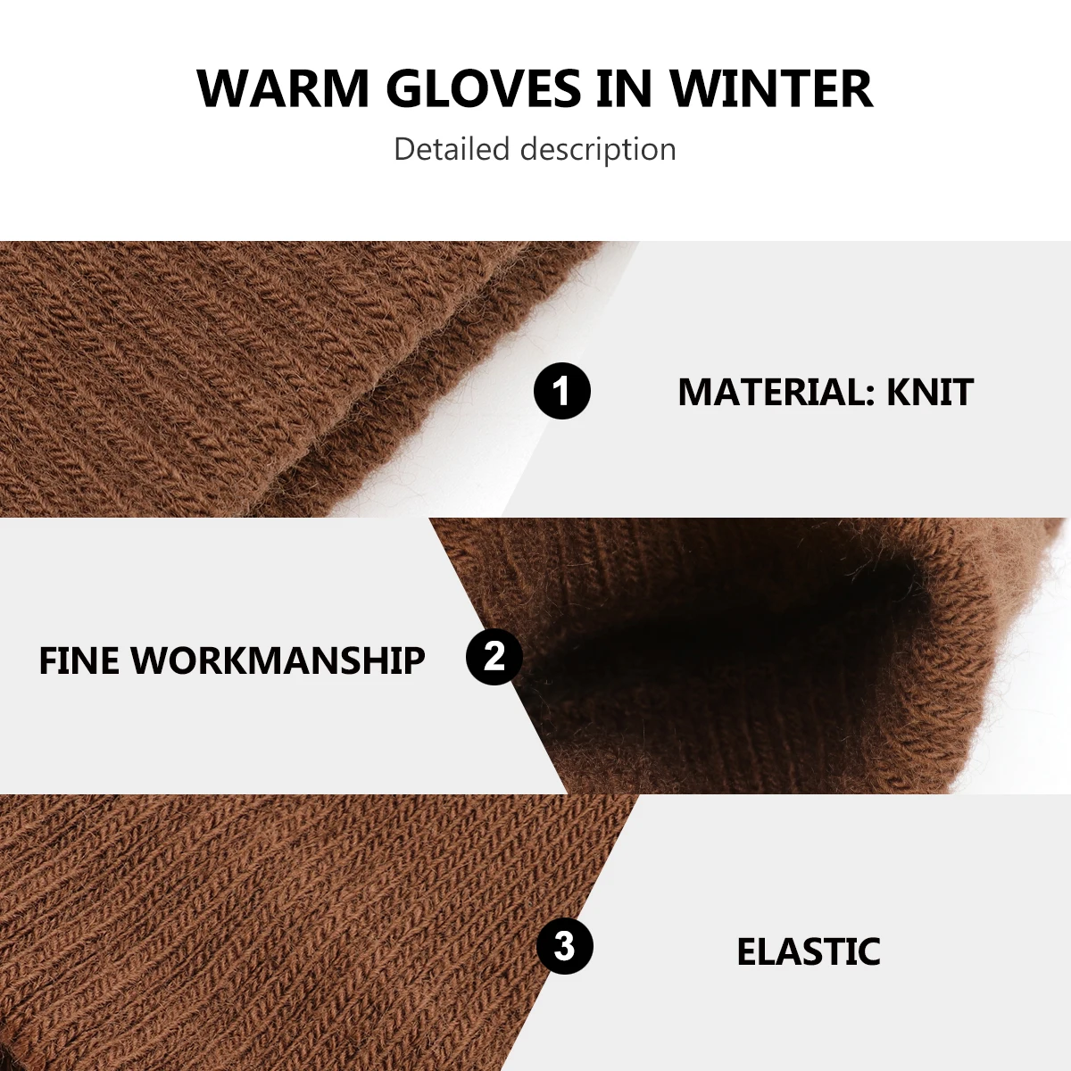 

1 Pair Warm Knitted Gloves Winter Windproof Solid Color Full Finger Thicken Adult Mittens Comfortable Durable Skin-Friendly