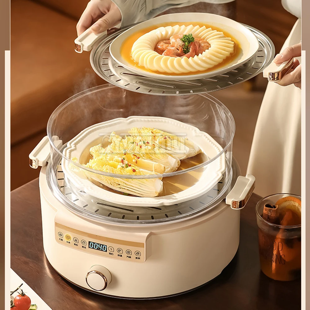 طباخ بخاري كهربائي منزلي متعدد الوظائف، سعة كبيرة، ثلاث طبقات، طعام كهربائي Dampftopf