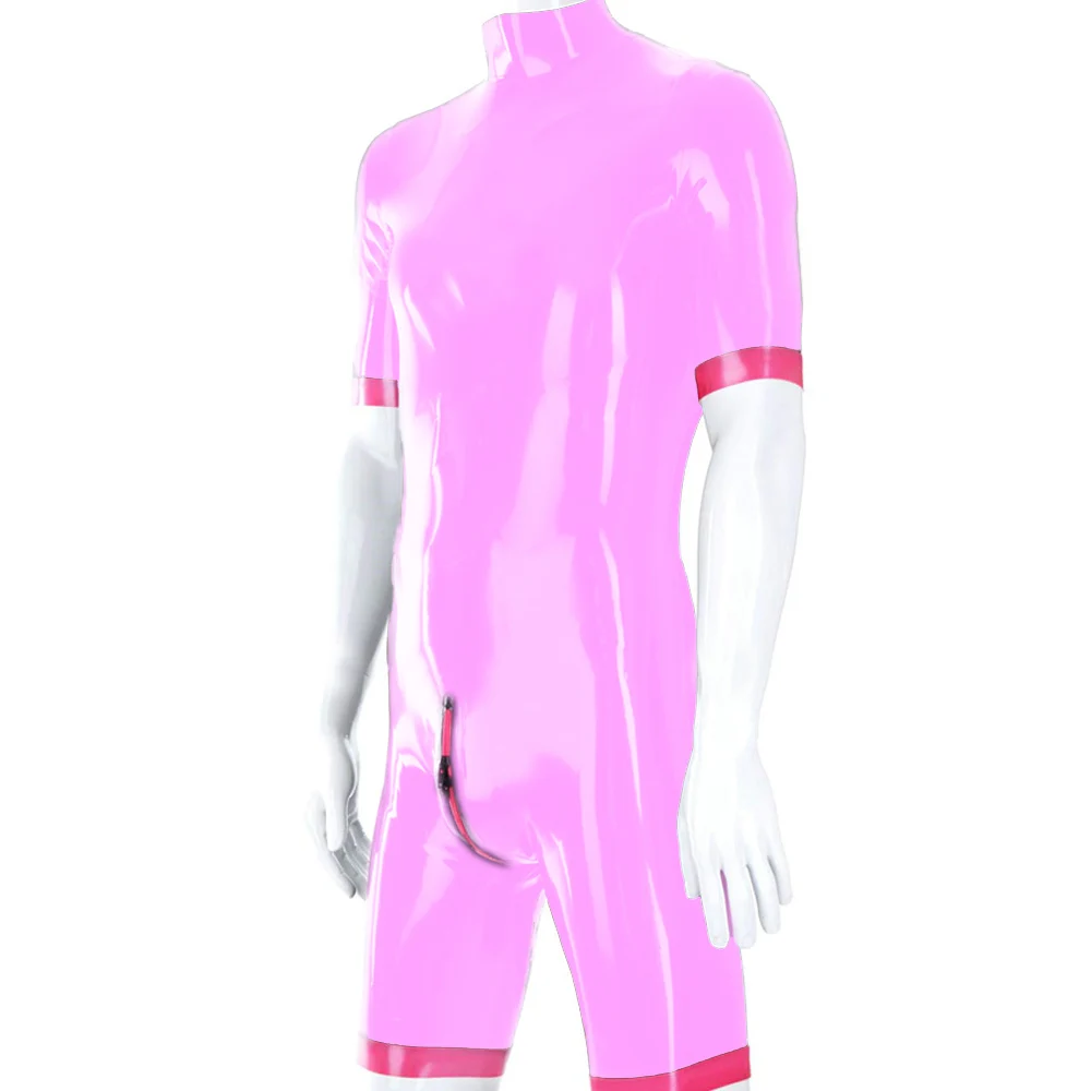 Body erótico de PVC con aspecto húmedo, mono de manga corta, entrepierna abierta, pantalones cortos con cremallera, mono, peleles sexys para hombres, lencería de cosplay, fetiche