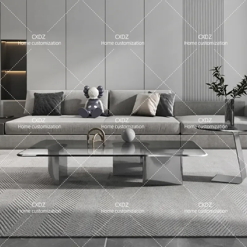 Modern Rectangular Coffee Table for Small Apartment Living Room Round Tempered Glass Stainless Steel Creative Size