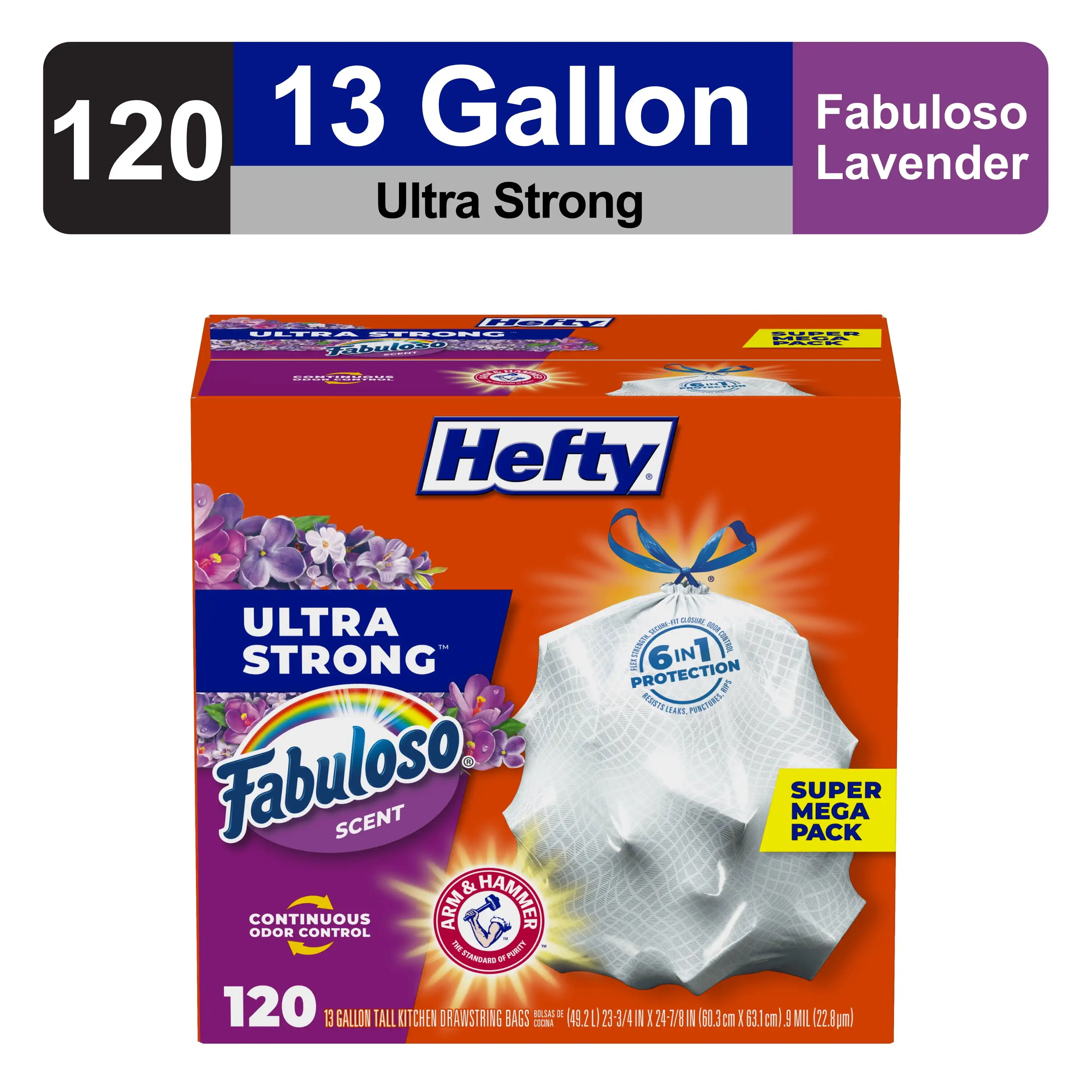 Ultra Strong 13 gallon Trash Bags, Tall Kitchen Trash Bags, White, Fabuloso Scent, 120 Bags Durable garbage bag