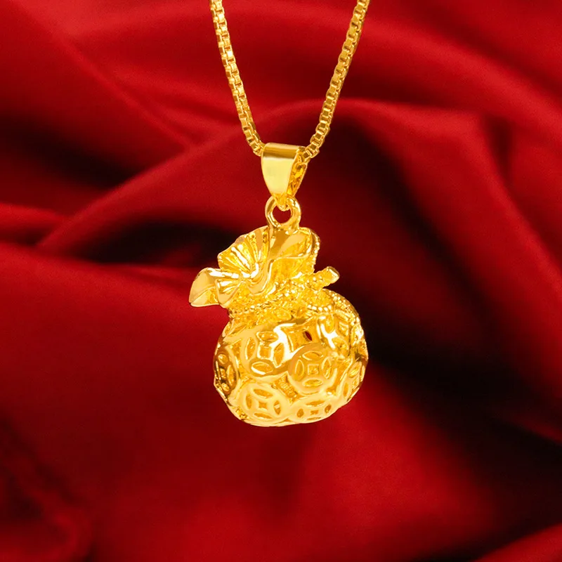 

Luxury 24K 9999 Pure Gold real gold New Lucky Bag Pendant Necklace Women Lucky Clavicle Chain