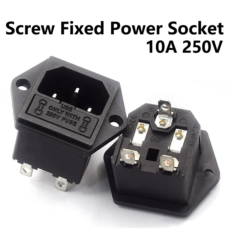 5PCS 10A250V LZ-14-F1-3P IEC320 C14 3 Pins Panel Mounted Plug Connector AC Electrical Inlet Module Power Socket With 5x20mm Fuse
