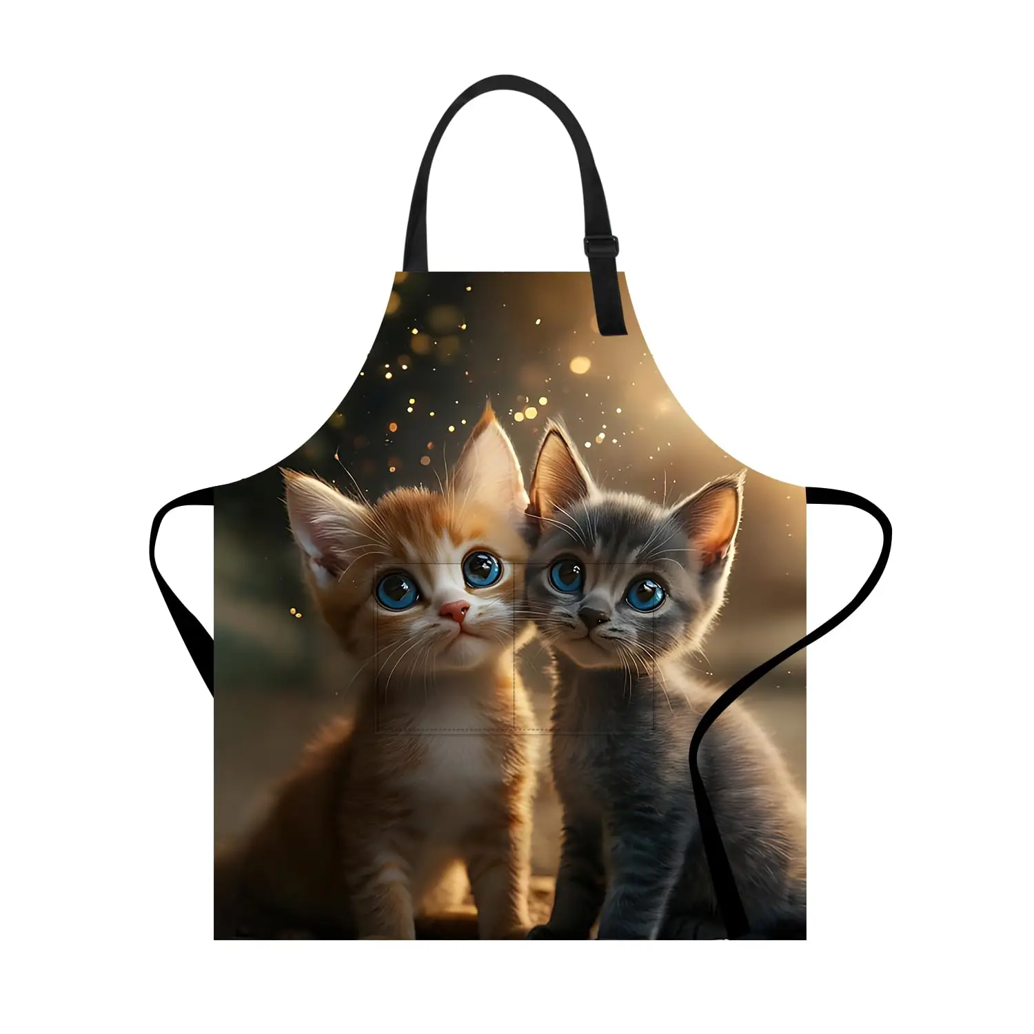 

Adorable Asian Kitten Print Apron Adjustable Neck & Waist Straps, Cute Orange Gray Cats with Blue Eyes