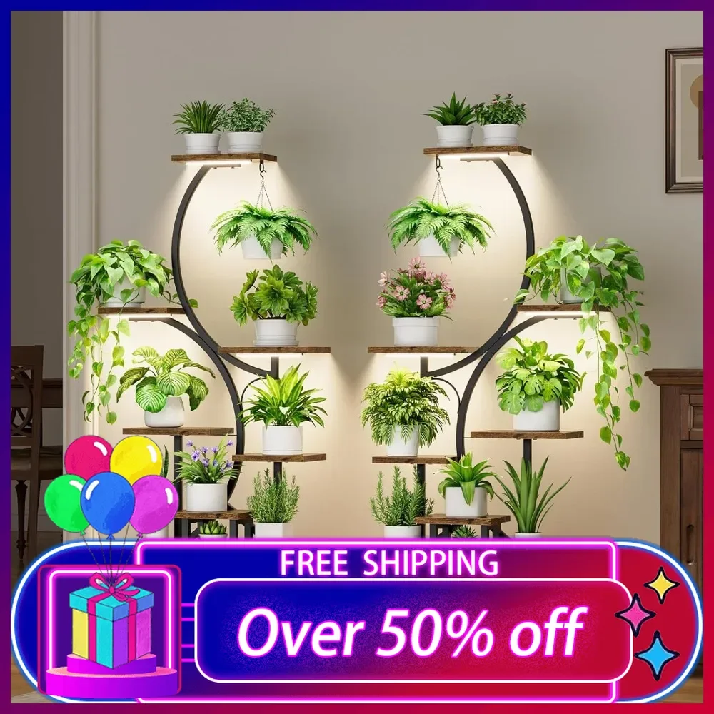 

62" Tall Plant Stand Indoor with Grow Lights, Indoor Plant Shelf 2 Pack, 8 Tiered Corner Plants Shelves Flower Holder