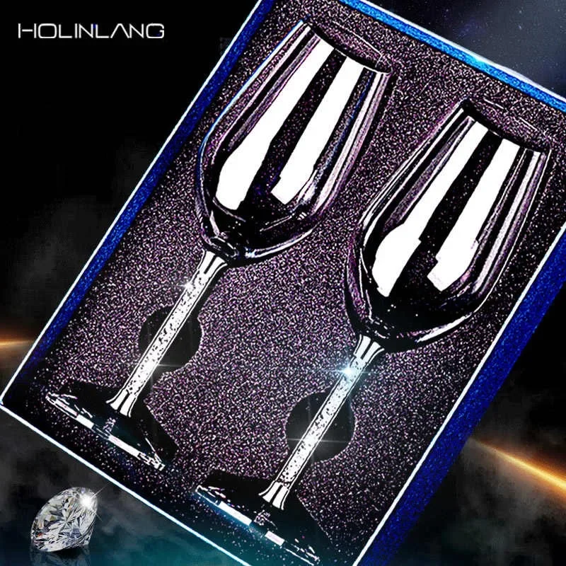 2Pcs Light Luxury Transparent Crystal Diamond Wine Glass Set Family Bar Wine Accessories Wedding Gift Sending Friends And Elders