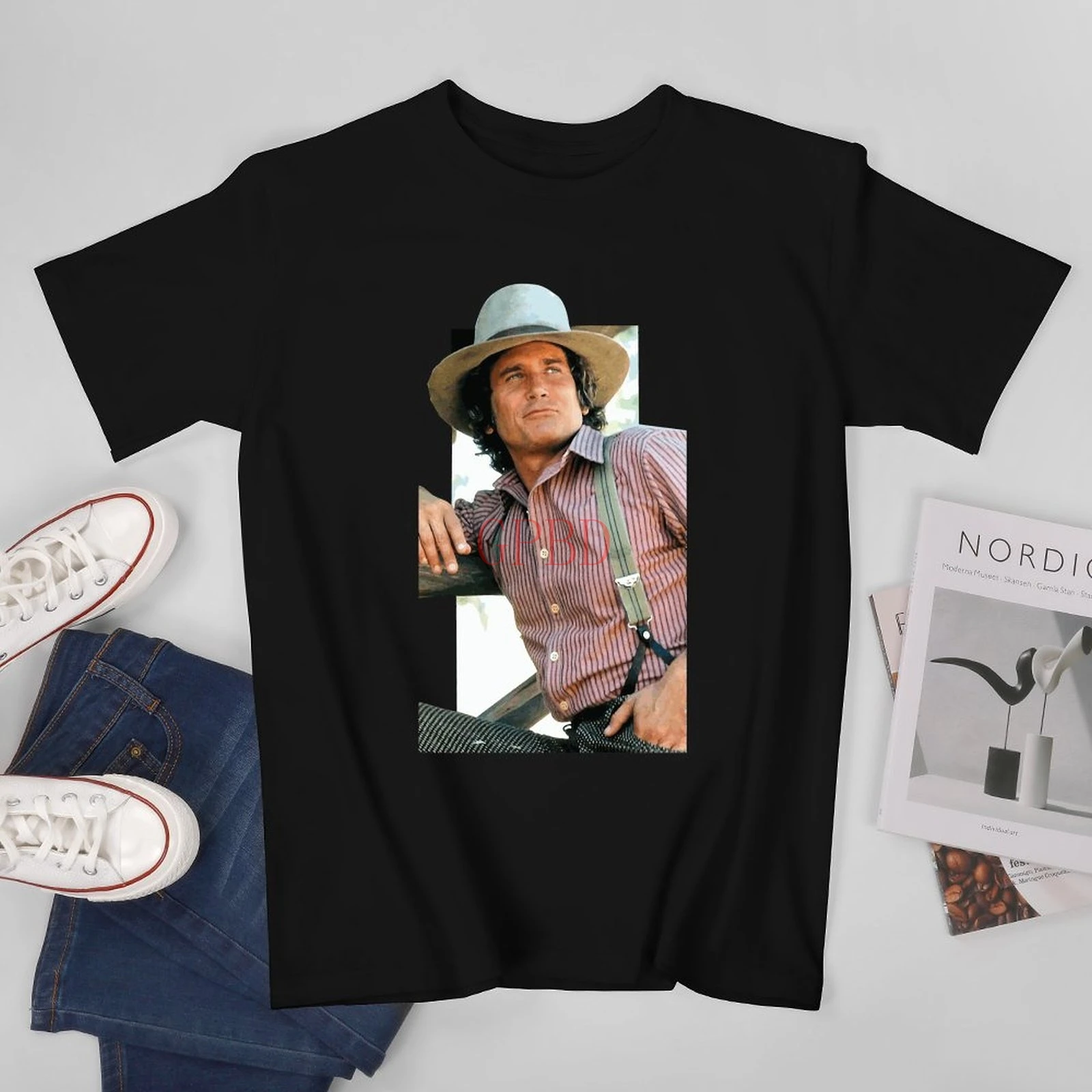 Charles Ingalls Michael Landon Little House in The Meadow Bonanza Western Shirt Black