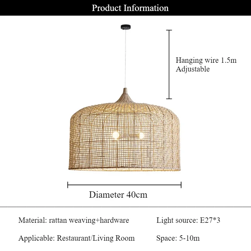 SANDYHA Japanese Retro Rattan Pendant Lights Restaurant Chandelier for Living Room Dining Table Lighting Fixture Home Decoration