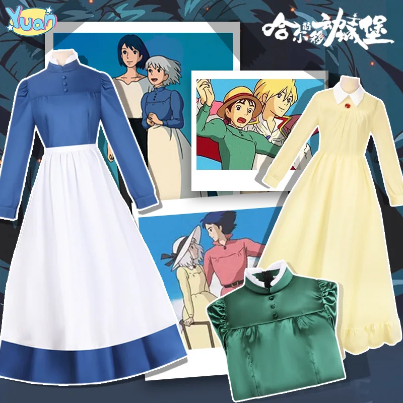 

Anime Howl's Moving Castle Cosplay Costume Women Sophie Dresses Hatter Costume Long Dress Apron Women Halloween Costume