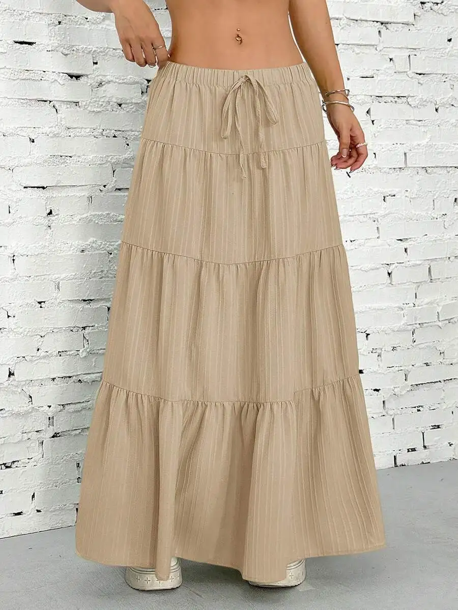 Plus Size New Spring/Summer Women's Half length Skirt with Strap Splicing, Large Swing Skirt, Loose Long Skirt