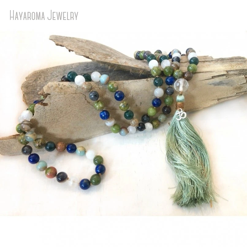 10Pcs 108 Bead Mala Gemstones Silk Tassel Meditation Necklace Natural Healing Jewelry