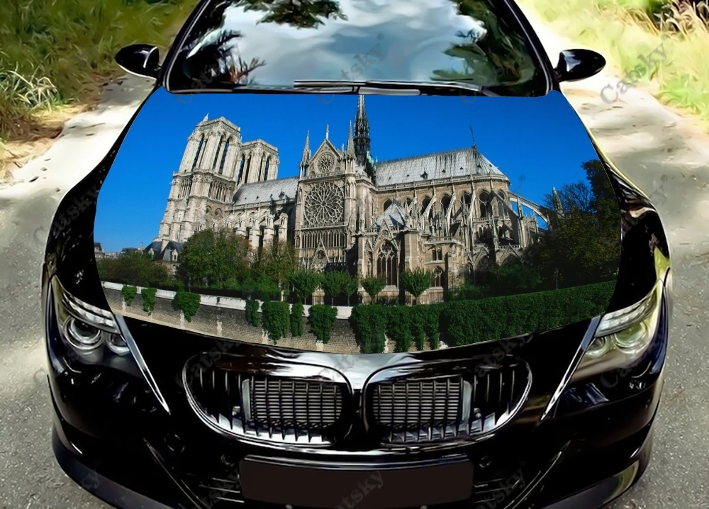 Notre Dame de Paris France Car stickers engine hood modified racing car painting pain car decals auto parts hood stickers