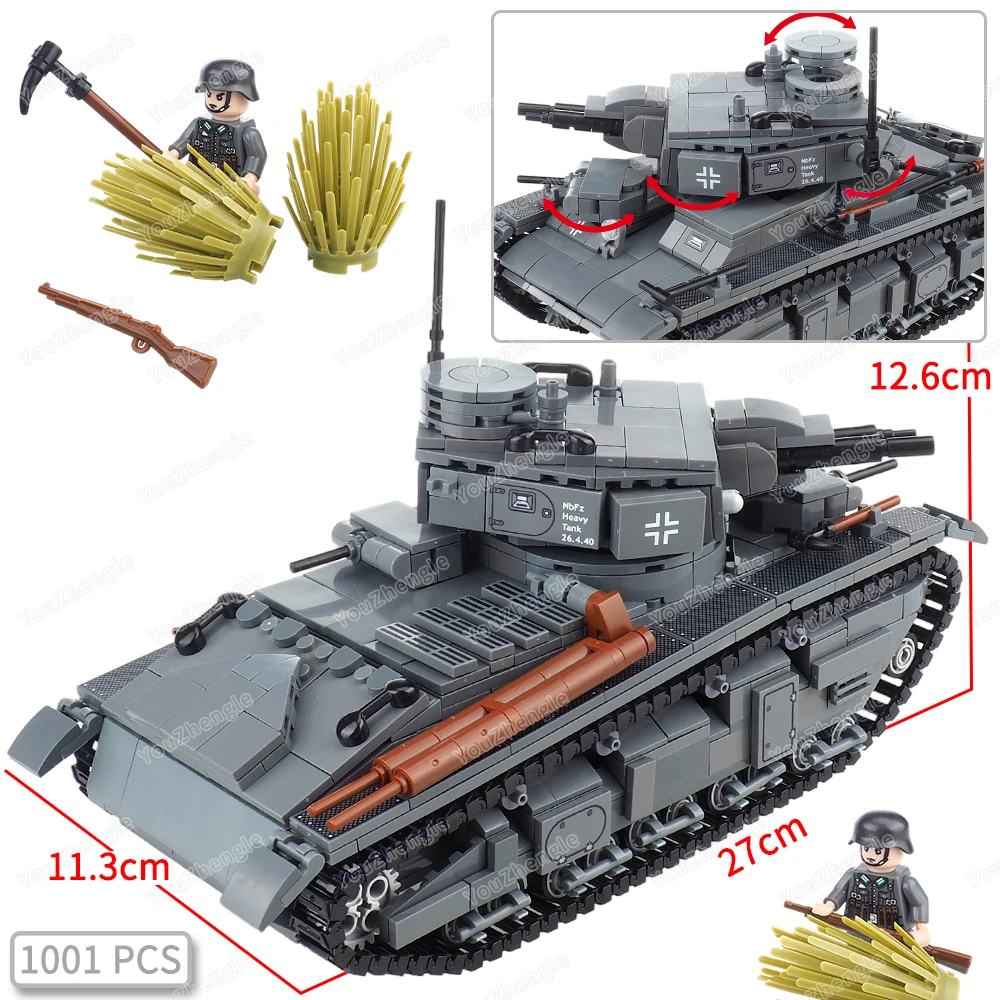 Multi-torre NbFzip Pesante Grigio Scuro Carro Armato Building Block Assemblaggio MOCww2 Figure Armi Attrezzature Scena Modello Ornamenti Regalo Giocattolo