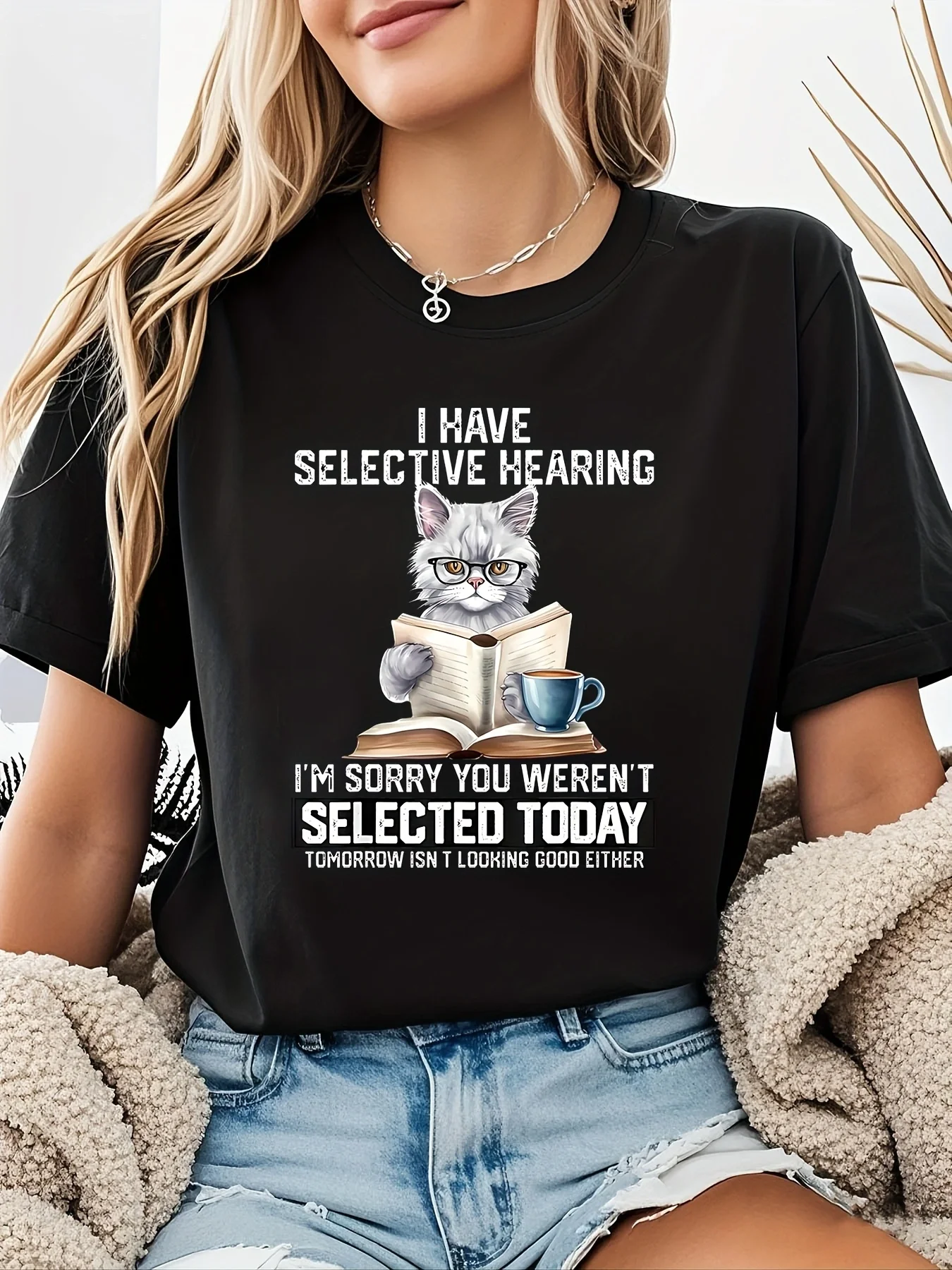 Women's T-shirt Short Sleeve Streetwear I HAVE SELECTIVE HEARING Letter Print Crew Neck Casual Daily Top for Summer Funny Tee