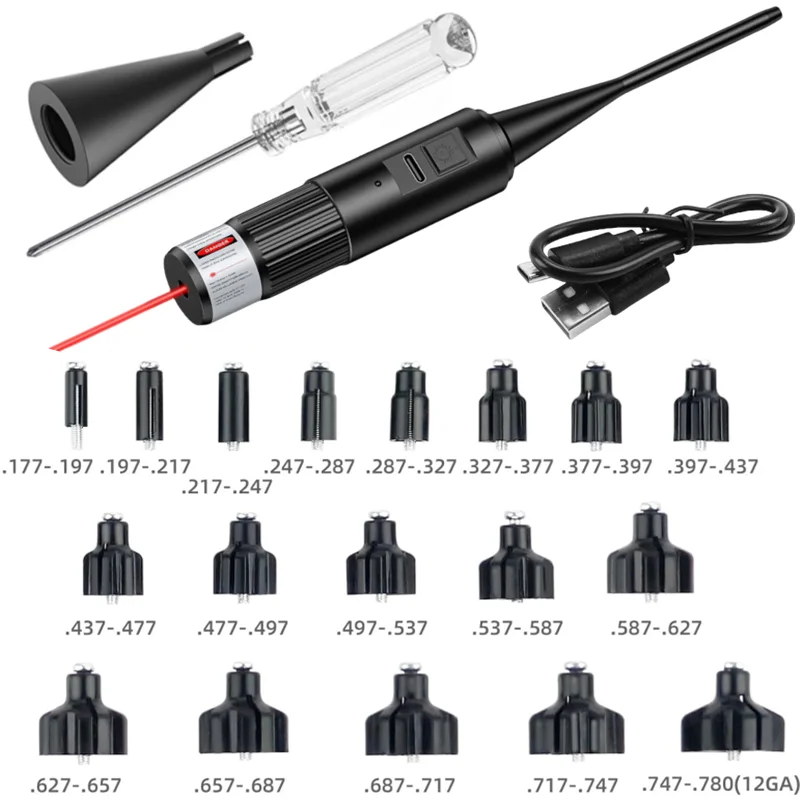 Rechargeable USB charging Laser Boresighter Kit With 18 Adapters .17 .177 .22 .22lr to .78 12GA Rifle Laser Collimator - view 3