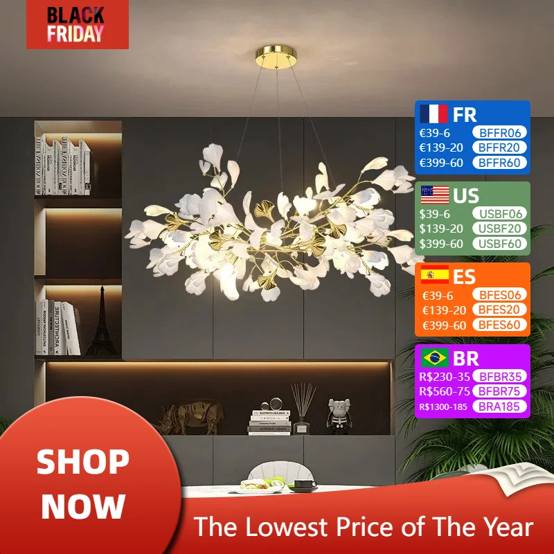 

Modern Ginkgo Tree Leaf Ceiling Chandelier Kitchen Dining Table Led Lights Luxury Bedroom Creative Lamps for Room Home-appliance