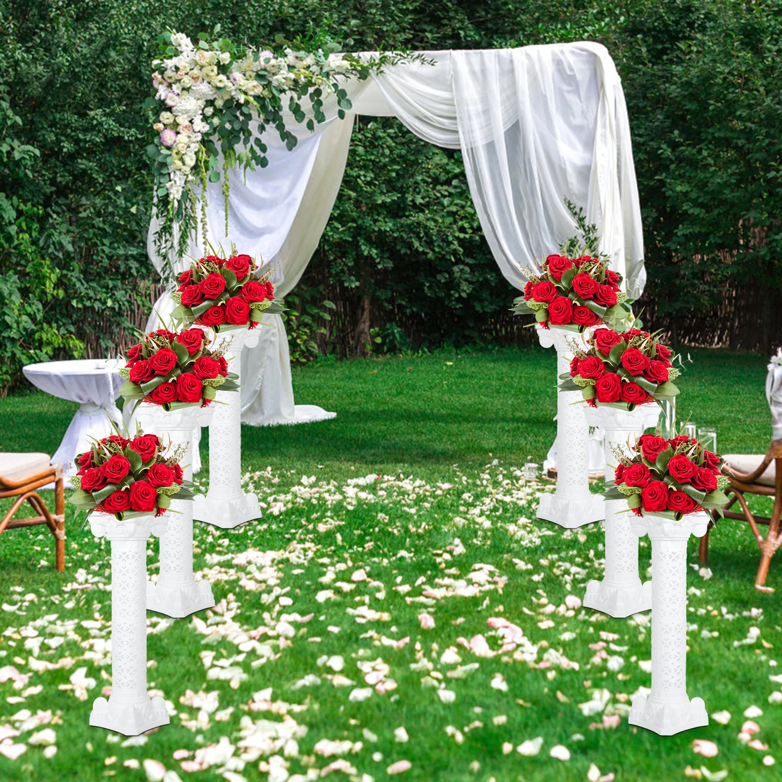 

GANAZONO Roman Column Pot Wedding Pillar Statue Decor Planter Pedestal Urn Plastic Flower Holder White Rome Style