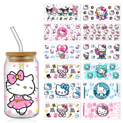 Hello Kitty-Autocollant en verre rond pour tasse, transfert de gobelet, enveloppes de gobelet, UV, DTF, 16oz, étiez bey