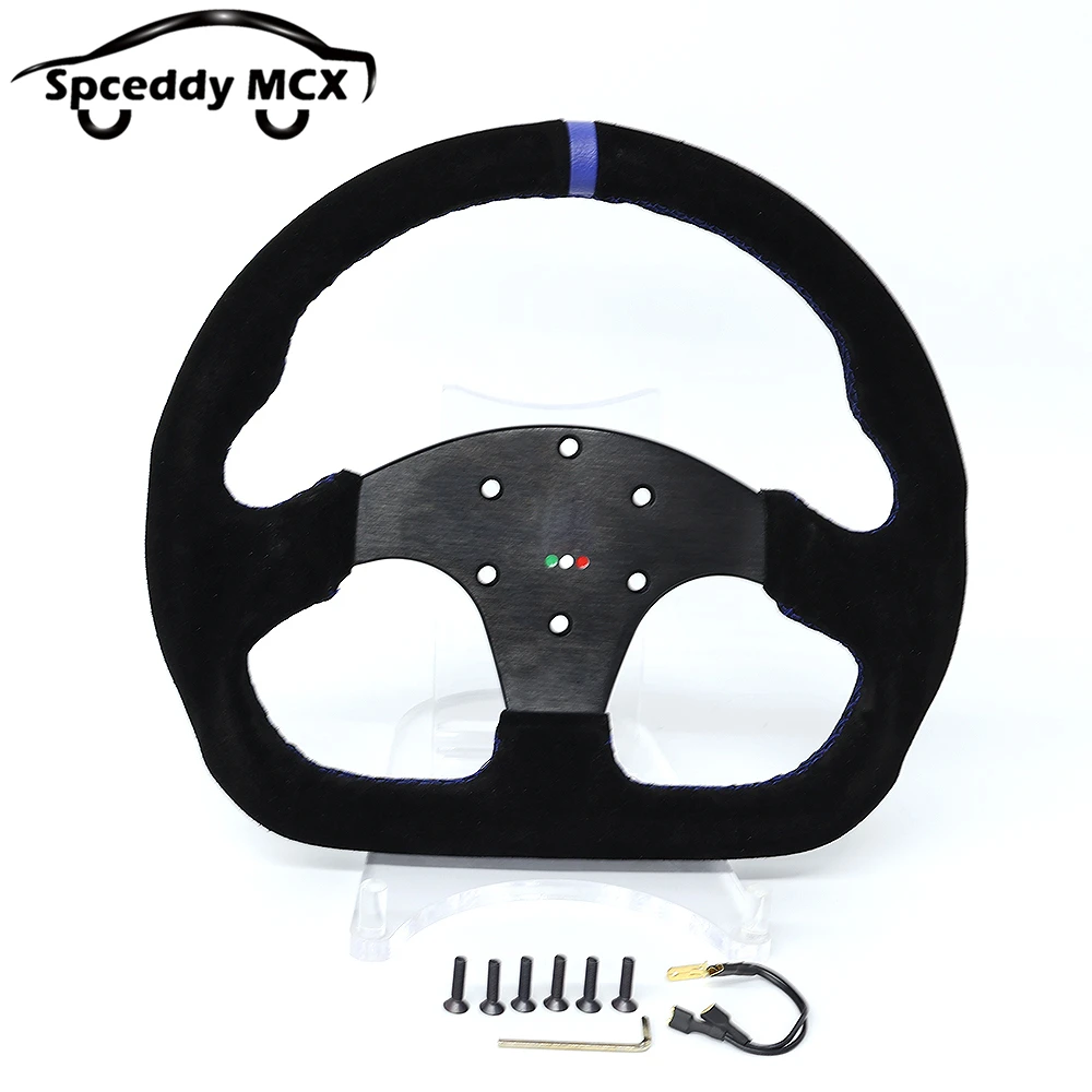 Type D 13inch 330 Car Game Steering Wheel Suede Leather Universal 6 Bolt 70mm Racing Simulation Game Steering Wheel Blue Yellow