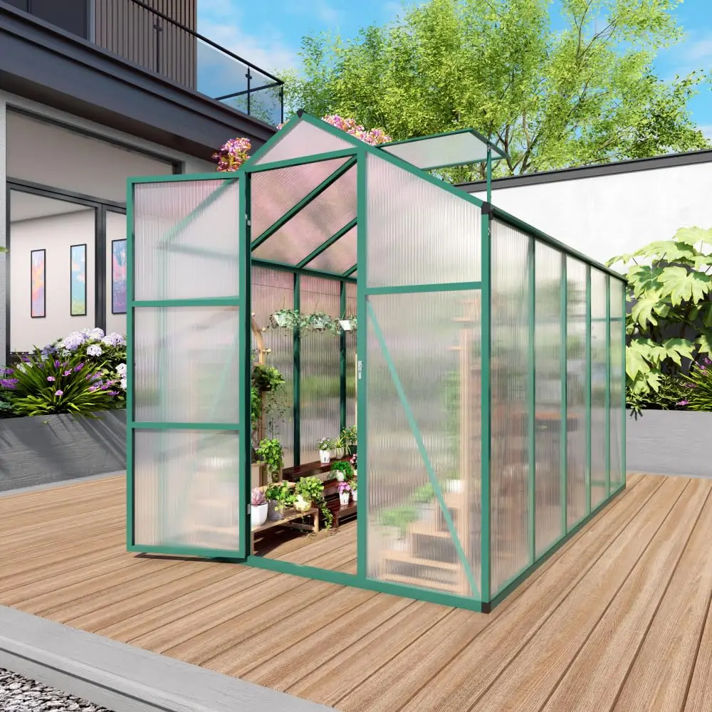 Walk-in Polycarbonate Greenhouse Aluminum Frame Anchors 6x10 Ft, Customized