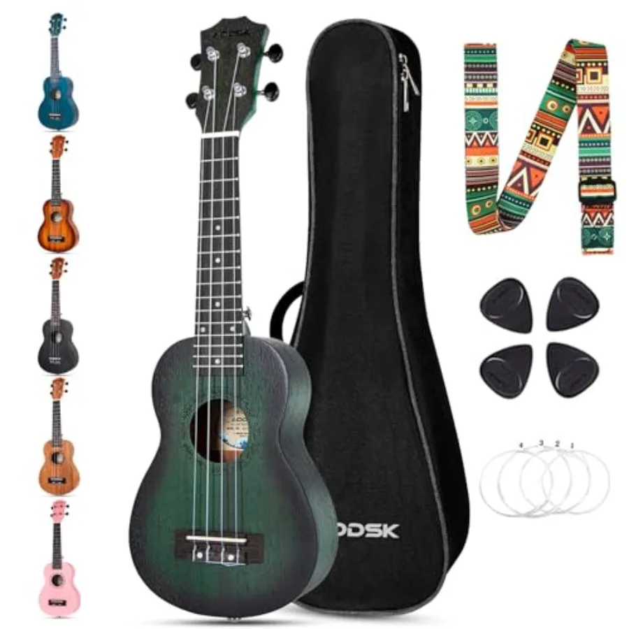 

Concert Green Ukulele for Beginner: 23 Inch, Nylon Strings, Gig Bag Strap Included, 4 Picks Holiday Gift