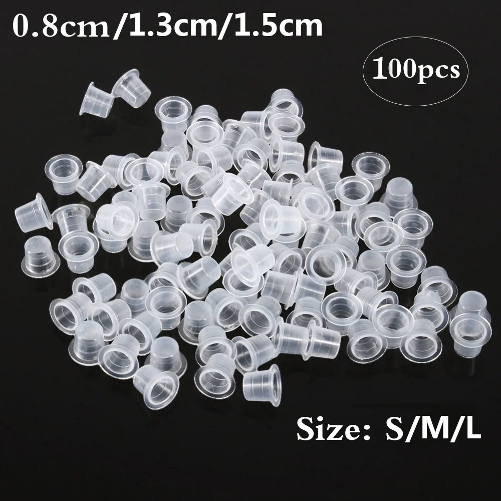 100Pcs Tattoo Plastic Tattoo Ink Cups 8/13/15mm Permanent Makeup Disposable Clear Plastic Pigment Container Cap Tattoo Accessory