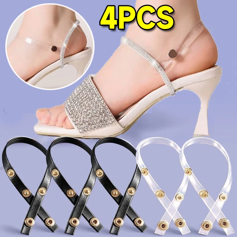 Women Adjustable Non-slip Heel Straps Non-slip Clear Invisible Heel Strap Women High Heel Sandals Snap Button Holding Shoe Laces