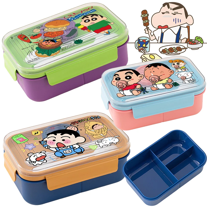 Crayon Shin-chan Bento Boxes Food Containers with Compartment and Tableware Cartoon Lunch Box Work School Microwave Oven Heating