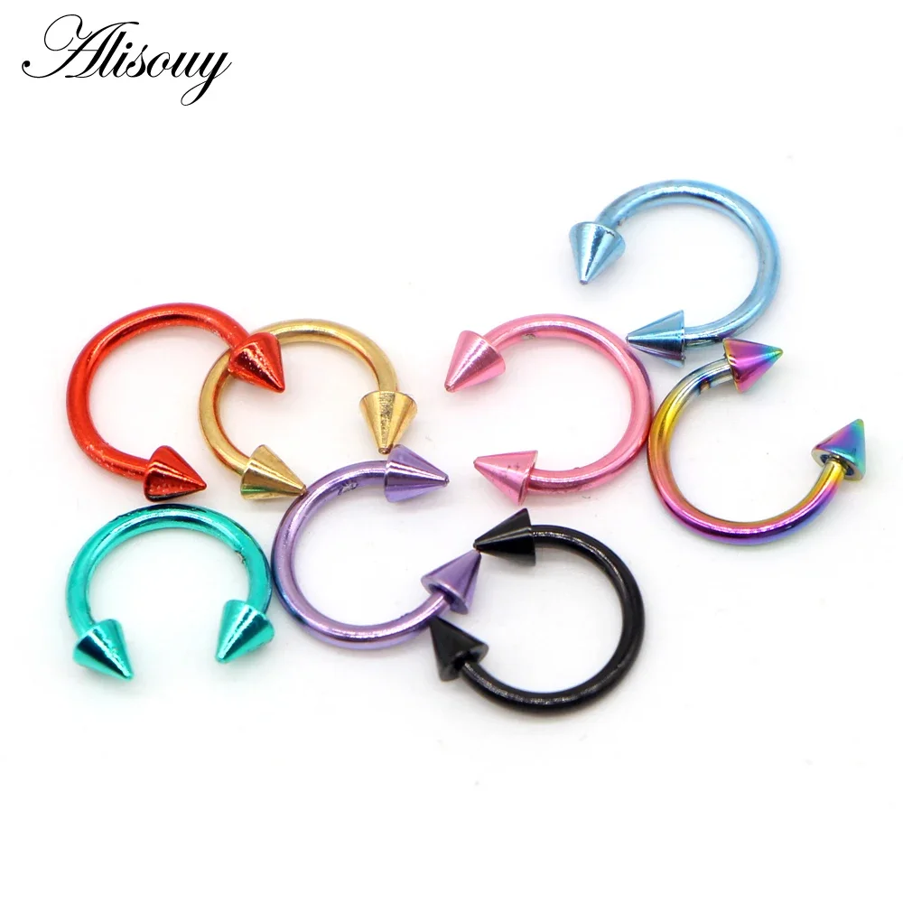 Alisouy 1 Piece 16G Anodized Stainless Steel Body Jewelry Helix Piercing Ear Eyebrow Nose Lip Captive Rings 8 colors