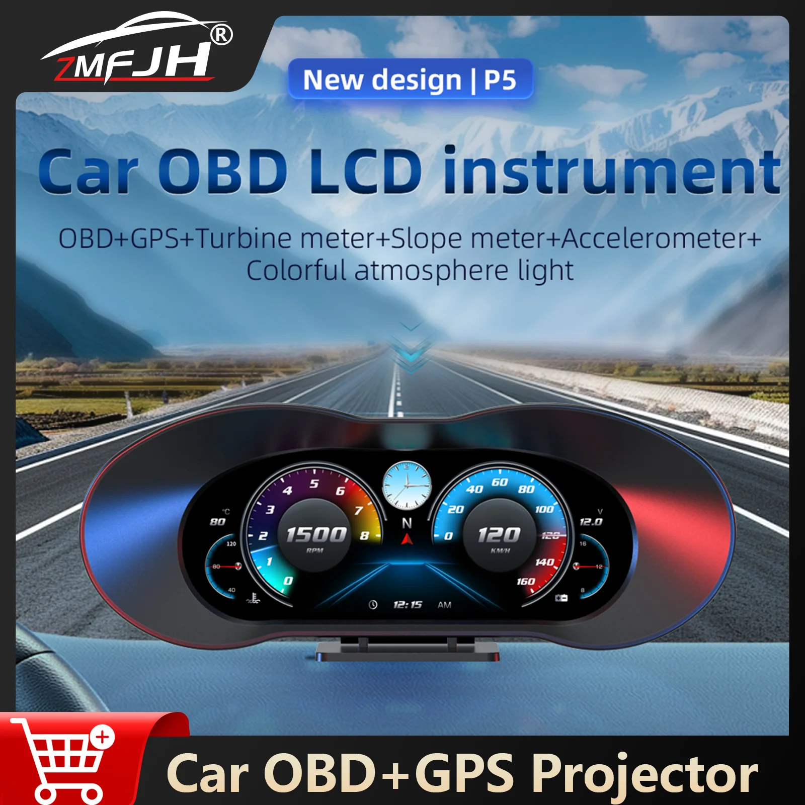 Computadora integrada OBD para coche, GPS, HUD, pantalla frontal, medidor de pendiente, velocidad, RPM, voltaje, brújula, temperatura del agua, velocímetro LCD