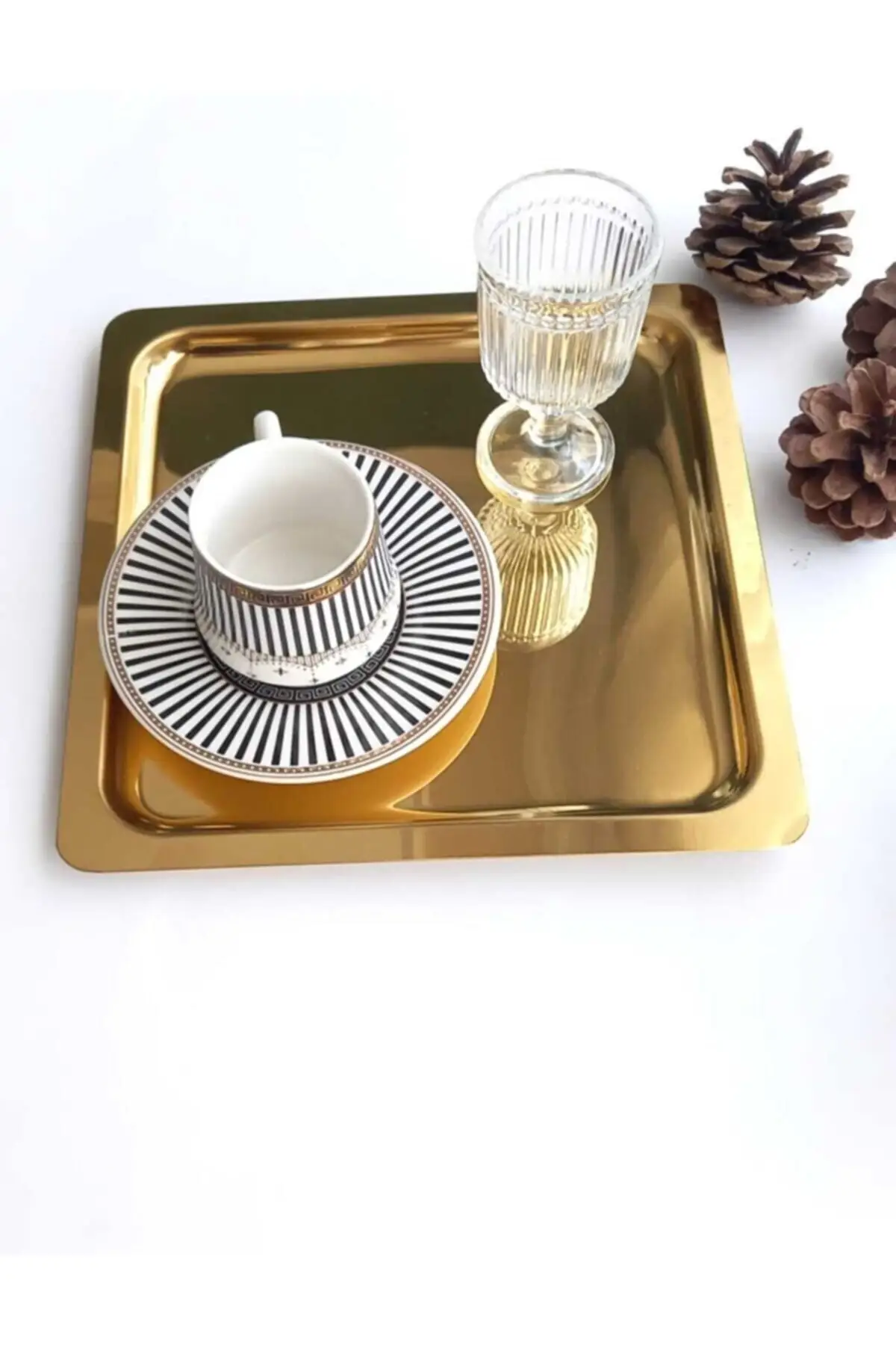 2022 pcs Gold Gold square stainless steel coffee serving serving tray & plate (21 X21CM) luxury tray Tea tray Tea tray