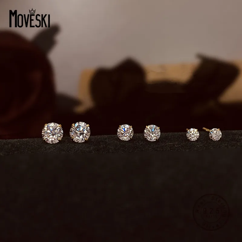 

MOVESKI 925 Sterling Silver Korean Shiny Zircon Stud Earrings Women Simple Girlfriend Jewelry Gift